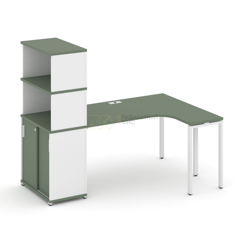 Стол эргономичный с опорным шкафом-купе с надставкой высокой правый