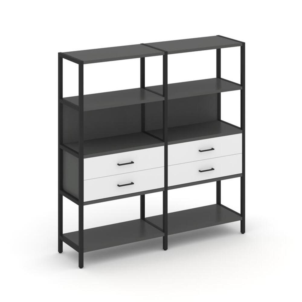 Двухсекционный стеллаж четырехярусный с ящиками