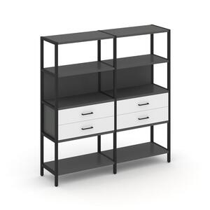 Двухсекционный стеллаж четырехярусный с ящиками