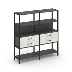 Двухсекционный стеллаж четырехярусный с ящиками