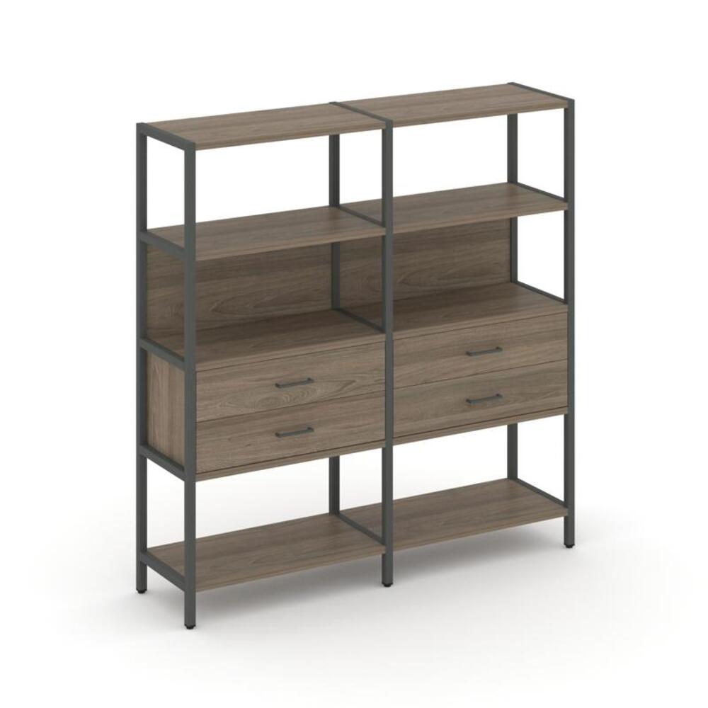 Двухсекционный стеллаж четырехярусный с ящиками