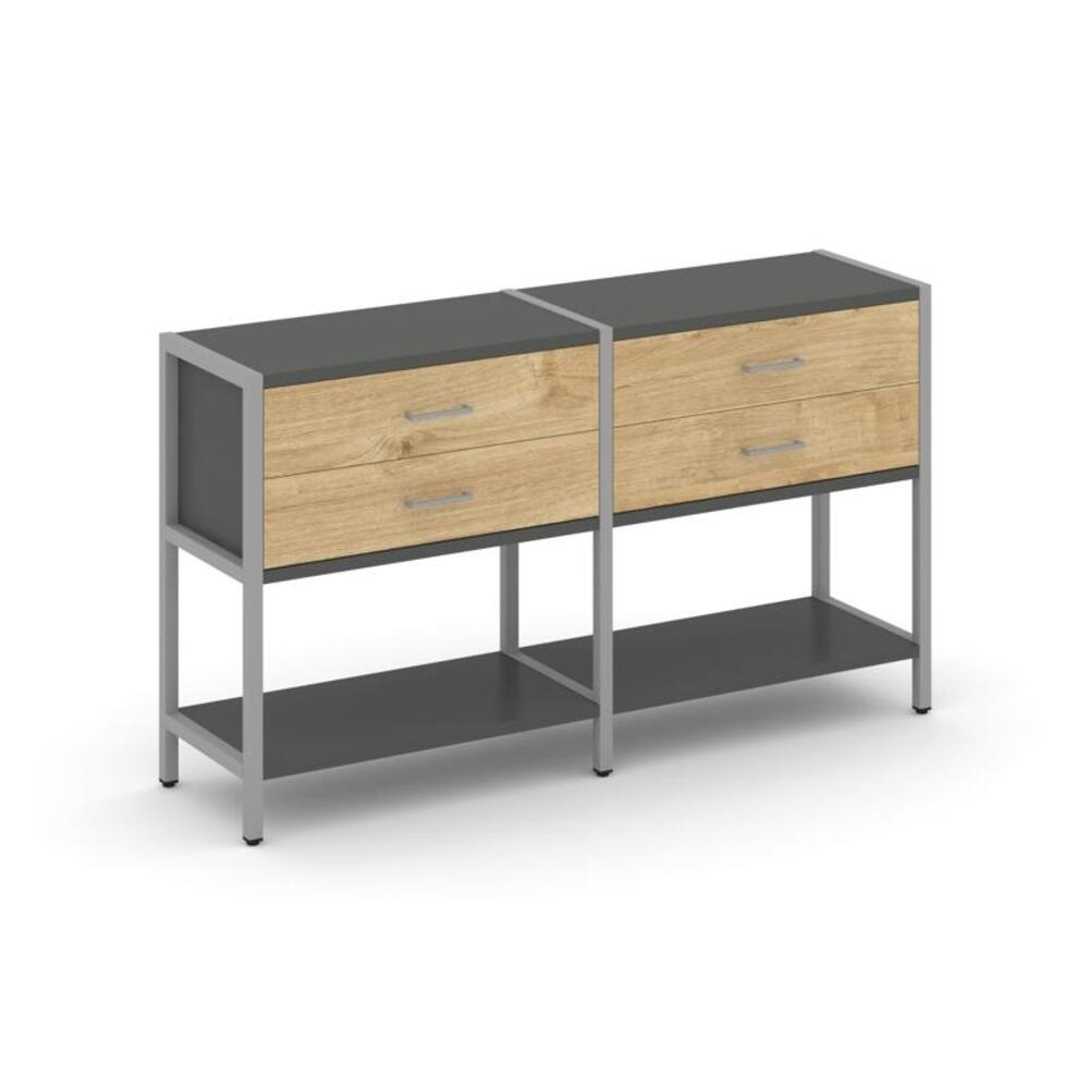 Двухсекционный стеллаж двухярусный с ящиками