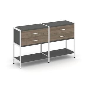 Двухсекционный стеллаж двухярусный с ящиками